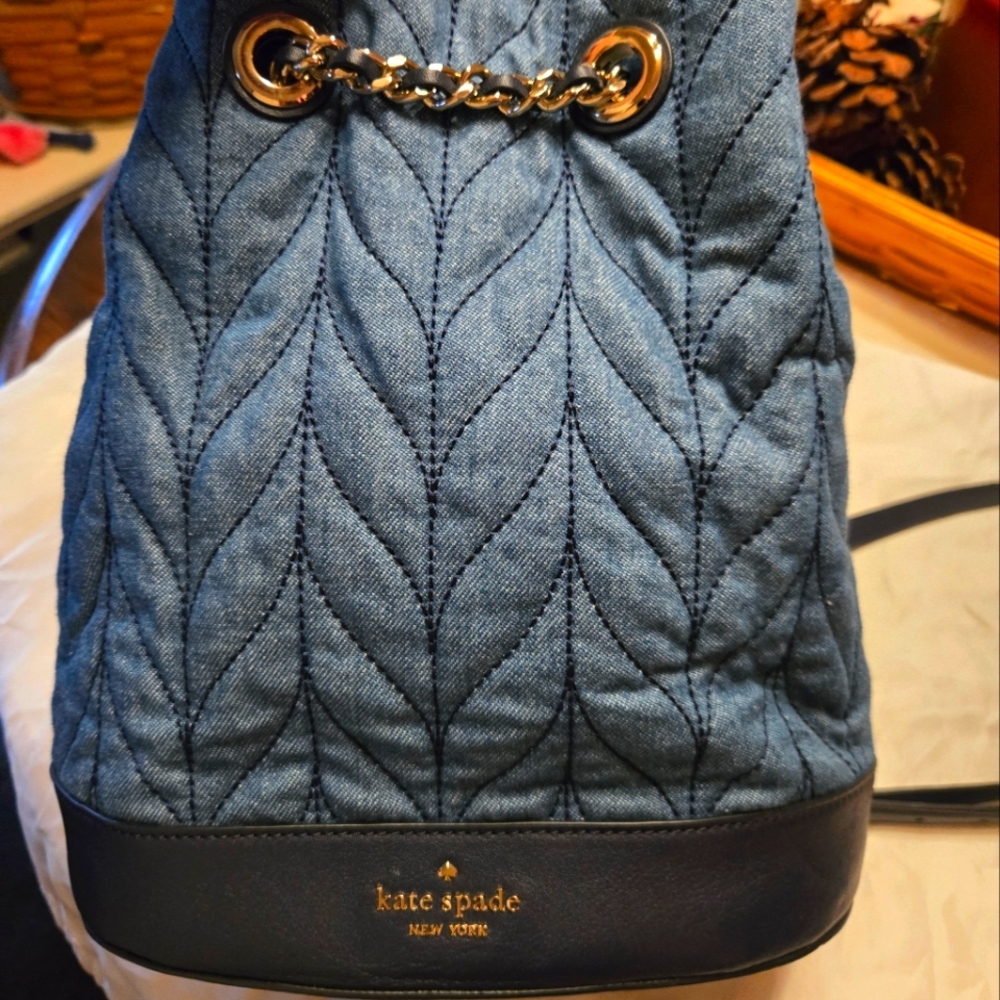 KATE SPADE Briar Lane Quilted Denim Bucket Backpack.